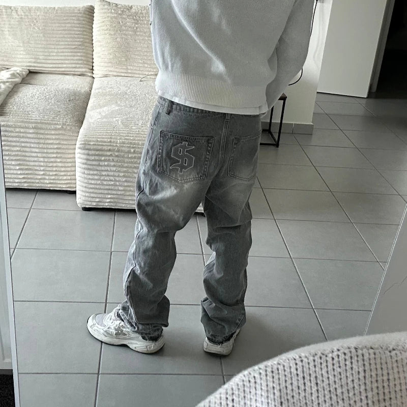 GREY STACKED DENIM