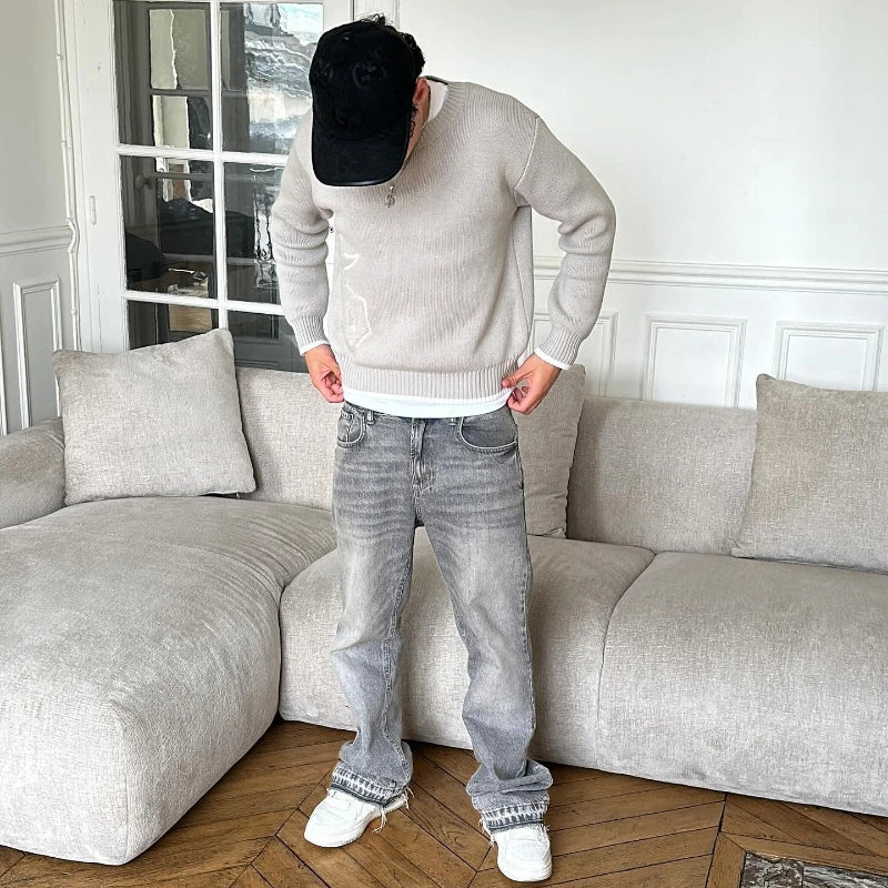 GREY STACKED DENIM